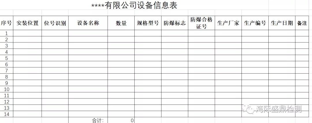 防爆電氣設備清單表格