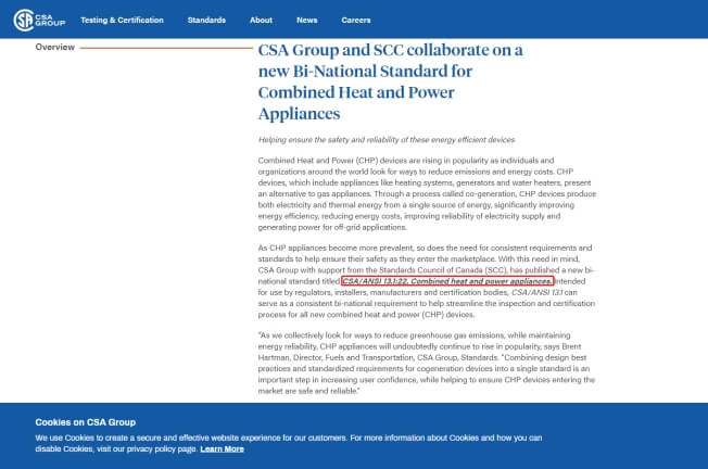 CSA和SCC合作制定新的雙國熱電聯產電器標準